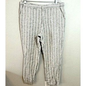 COLDWATER CREEK White & Gray Vertical Stripe, Wide Leg, Linen Blend PANTS, Sz 18